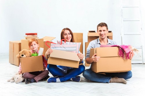 Packed student belongings ready for transport during a Westminster move