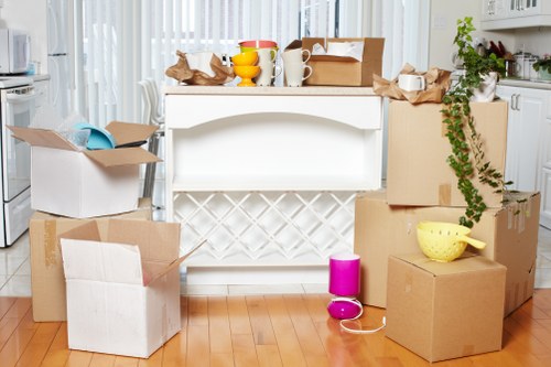 Wardrobe and heavy-duty boxes prepared for a Westminster move