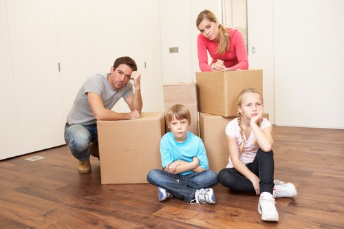 Packaged furniture and boxes prepared for removal van transport