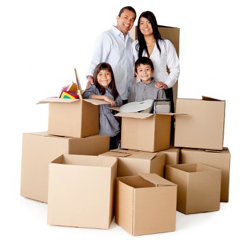Boxes and household items arranged inside a moving truck